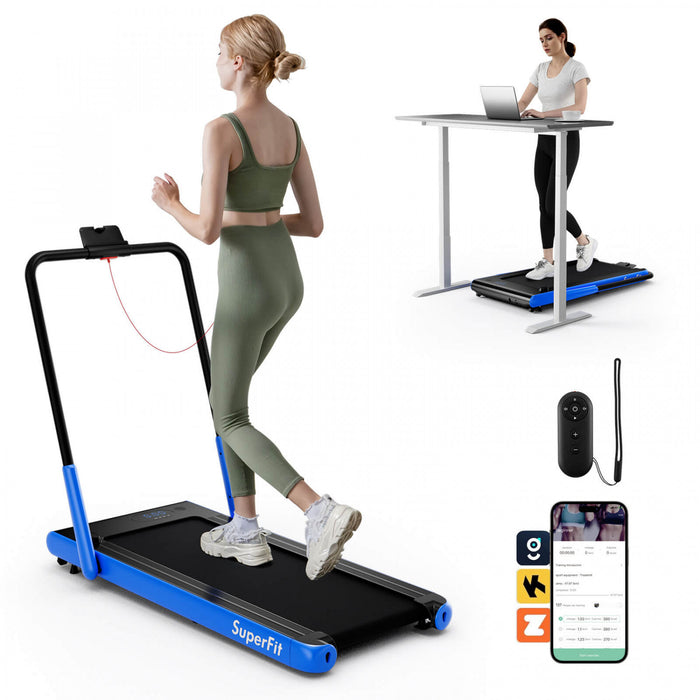 Tapis Roulant Pliant 3 En 1 Superfit Avec Ecran Led A Telecommande Smart Apps Et Haut-parleurs Bleu
