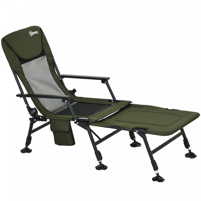 Outsunny Chaise De Lit De Peche Pliante, Repose-pieds Inclinable Vert Fonce