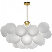Lustre Miles de Dainolite en verre blanc givré, avec fini laiton vieilli et 8 ampoules