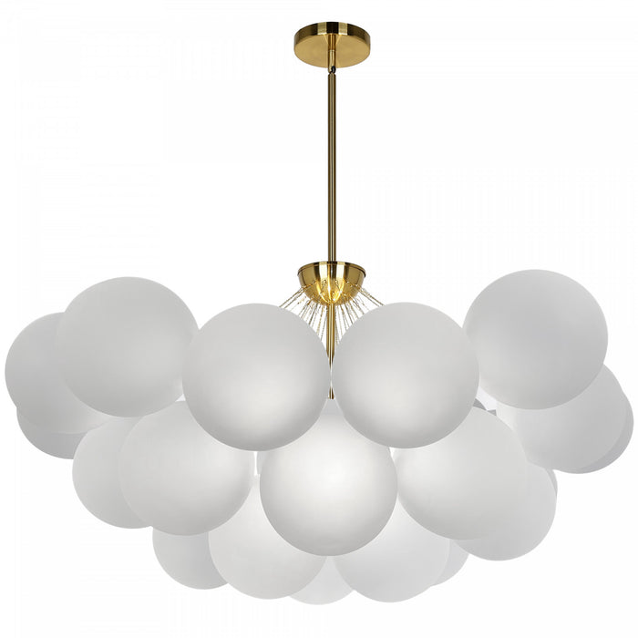 Lustre Miles de Dainolite en verre blanc givré, avec fini laiton vieilli et 8 ampoules