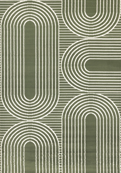 Tapis Florence vert et blanc a motifs geometriques modernes en arches, 2'7\" x 4'11\"