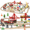 Qaba Wooden Train Set, 133 Pcs Toy Railway Set for Kids Toddlers, Boys & Girls 3+ Years with Track, Battery Towered Train, Crane, Bridge & Accessories, STEM Toys Gift for Children
