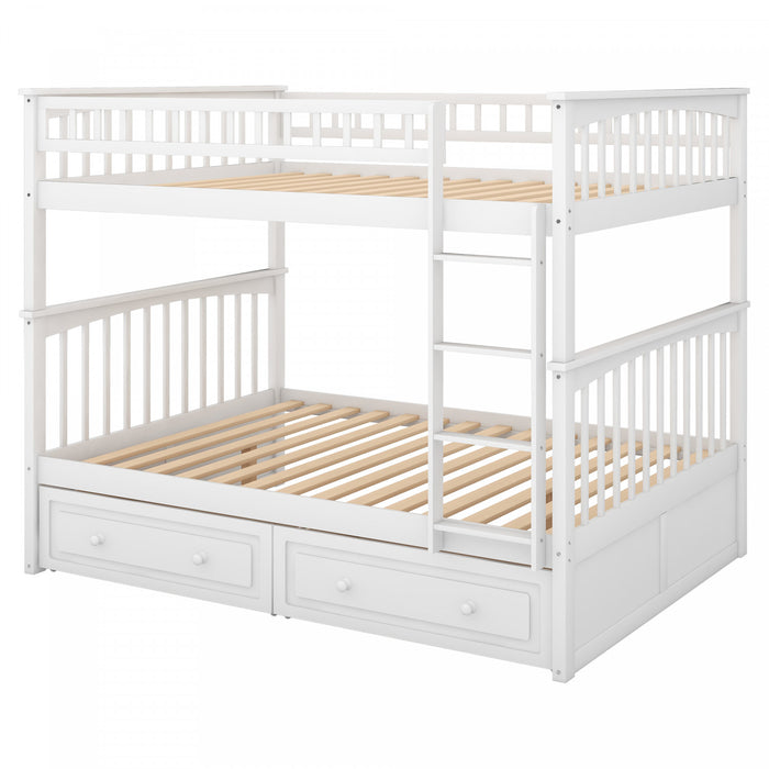 Lit Superpose Convertible Brady En Bois Massif, Taille Double, Avec Tiroirs, Blanc