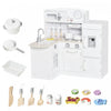 Qaba Jouets De Cuisine Pour Enfants Jeu De Role Avec Abreuvoir, Micro-ondes Et Refrigerateur Avec Accessoires - Blanc