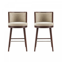 Tabouret de bar moderne en bois et tissu Evalyn, naturel - Lot de 2