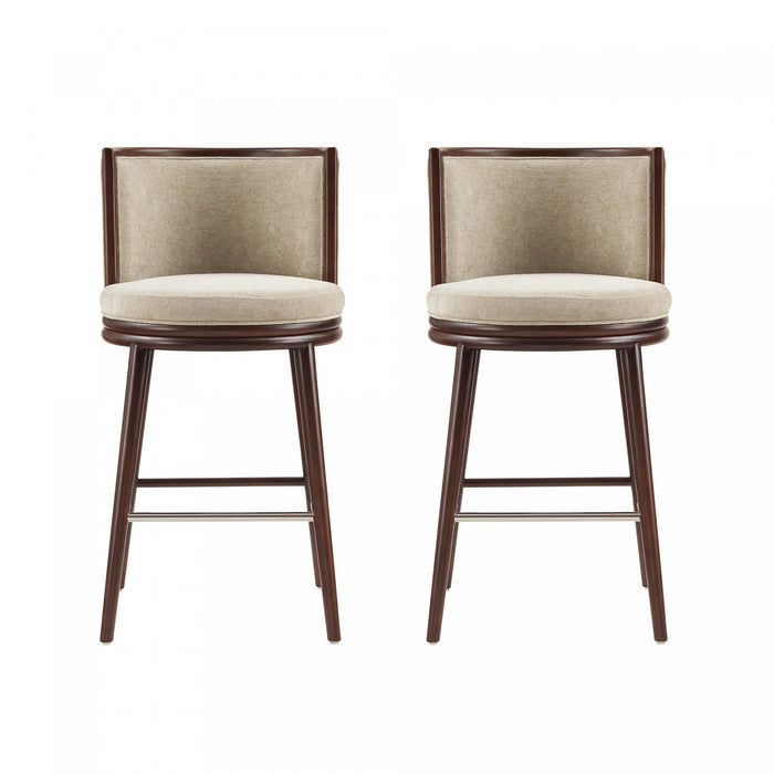 Tabouret de bar moderne en bois et tissu Evalyn, naturel - Lot de 2