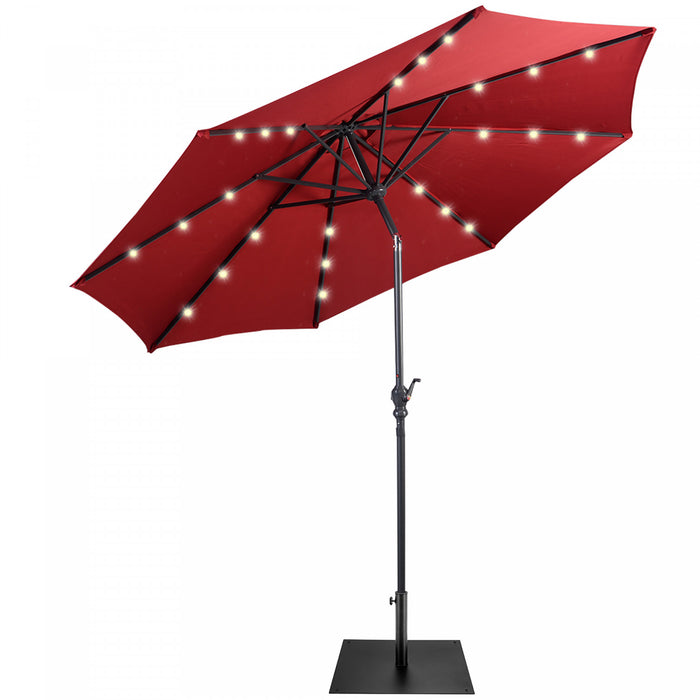 Costway Parasol de marche patio 9ft avec lumieres solaires et pied parasol en acier de 40 LBS