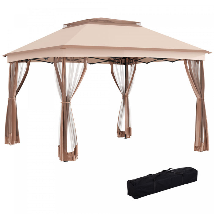 Tonnelle Barnum De Jardin Pop-up Pliant 3,25l X 3,25l X 2,65h M Acier Polyester Moustiquaires + Sac De Transport Cafe