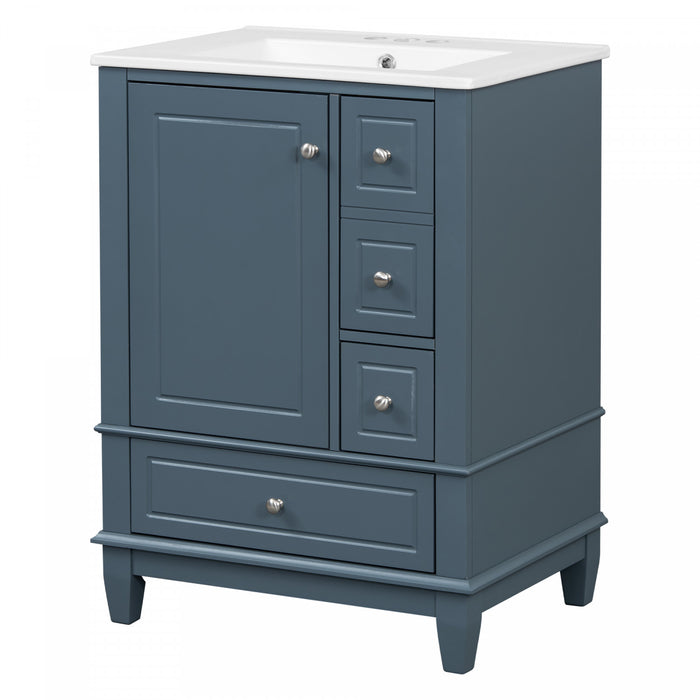 Sophia Meuble-lavabo de 24\" avec vasque en ceramique, Bleu Gris