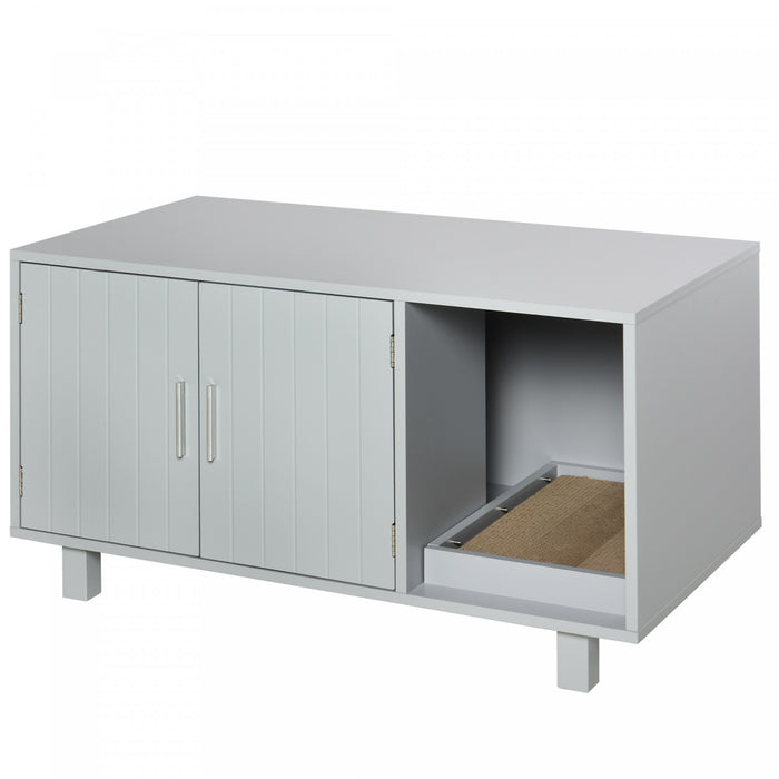 Pawhut Toilettes Pour Chat En Bois Boite A Litiere Pour Animal Domestique Enclos Chaton Maison Table De Chevet Table De Chevet Avec Grattoir Portes Magnetiques Gris