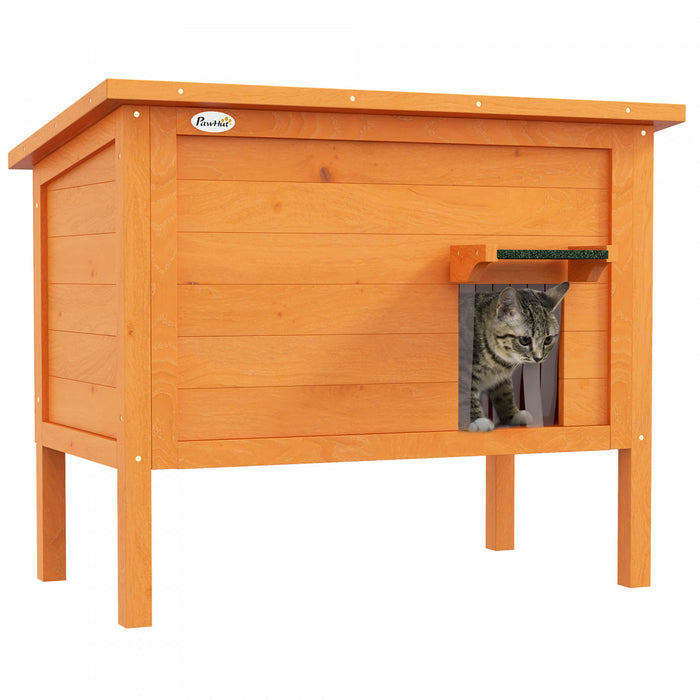 Pawhut Niche D'exterieur Pour Chat, Abri Isole En Bois Pour Chat Avec Toit En Asphalte, Sol Amovible, Mousse, Pour Chats Et Petits Animaux, Orange