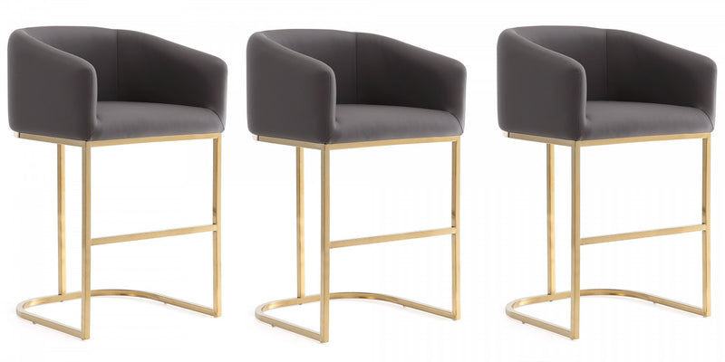Tabouret de comptoir rembourre en metal gris style mid-century modern Louvre - Lot de 3