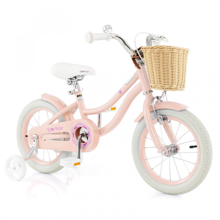 Prorider 14\" Velo Enfant Avec Roues D'entrainement Reglable Guidon Siege Frein A Main Rose