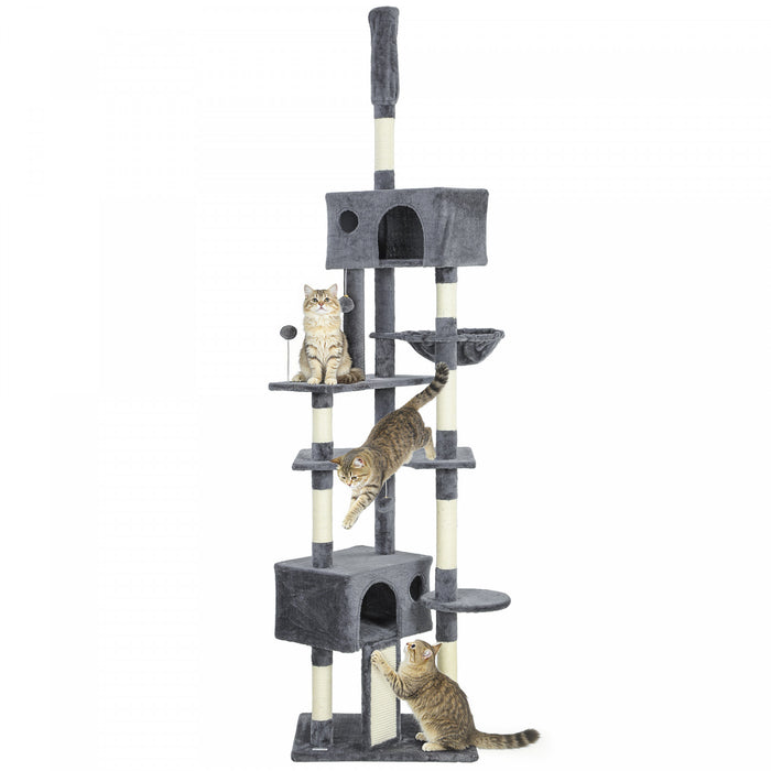 Arbre a Chat du Sol au Plafond 230-250 cm avec 2 Niches, Gris