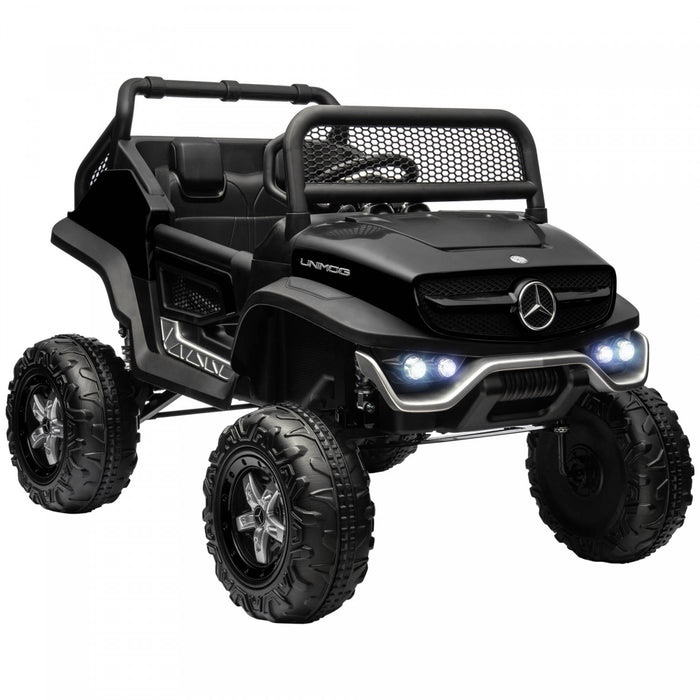 Aosom Camion Jouet Sous Licence Mercedes-benz, Vehicule Electrique Alimente Par Batterie 12 V Avec Telecommande 2,4 G, Suspension A Ressort A 3 Vitesses, Lumieres Led, Mp3, Musique, Klaxon, Noir