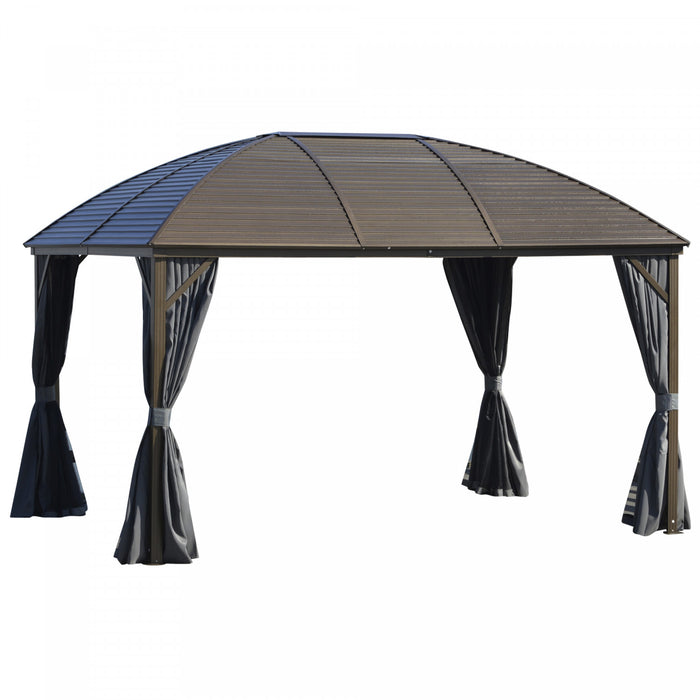 Outsunny 10' X 13' Cadre En Aluminium Patio Gazebo D'exterieur A Toit Rigide Pavillon A Toit Rigide Avec Filets En Maille, Rideaux D'intimite Et Crochet De Suspension Superieur Gris
