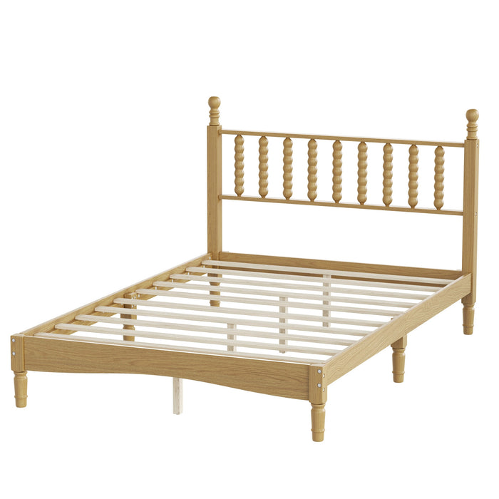Oliver Lit Plateforme Retro en Bois avec Tete de Lit en Forme de Gourde et Support en Lattes en Bois Robustes, Taille Double, Naturel