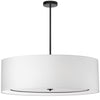 Très grand luminaire suspendu Porscha de Dainolite avec abat-jour blanc, fini noir mat et 4 ampoules