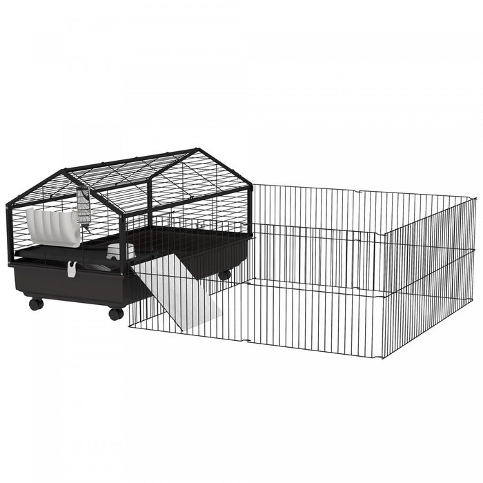Pawhut Cage En Metal Pour Petits Animaux, Cage A Lapin Pour Cochon D'inde, Chinchilla, Herisson, Lapin Avec Roues Amovibles Et Cloture Pliable Et Amovible 47,2\" L X 66,9\" L X 24,4\" H