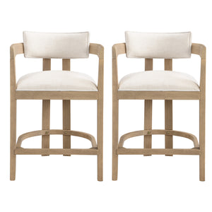 Ensemble De 2 Tabourets Tiffany De 26 Po (Hauteur De Comptoir) Avec Structure En Bois Massif, Tissu aspect lin -  Fini Naturel