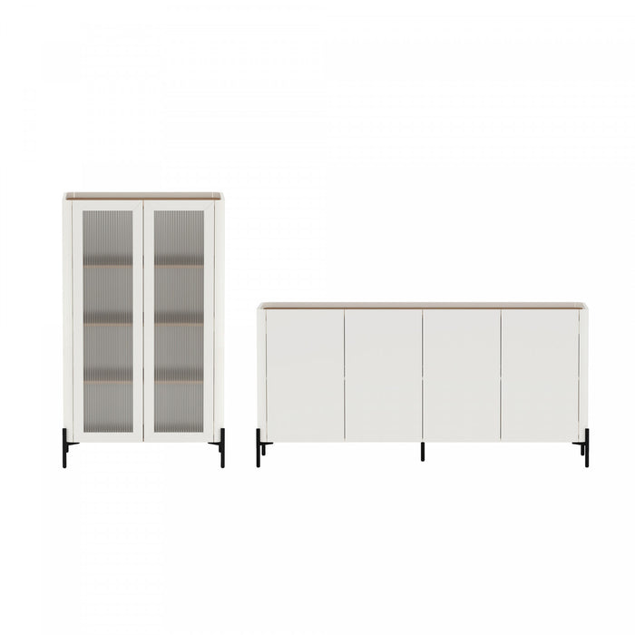 Buffet et bibliotheque modernes Abbey 2 pieces en erable et blanc casse