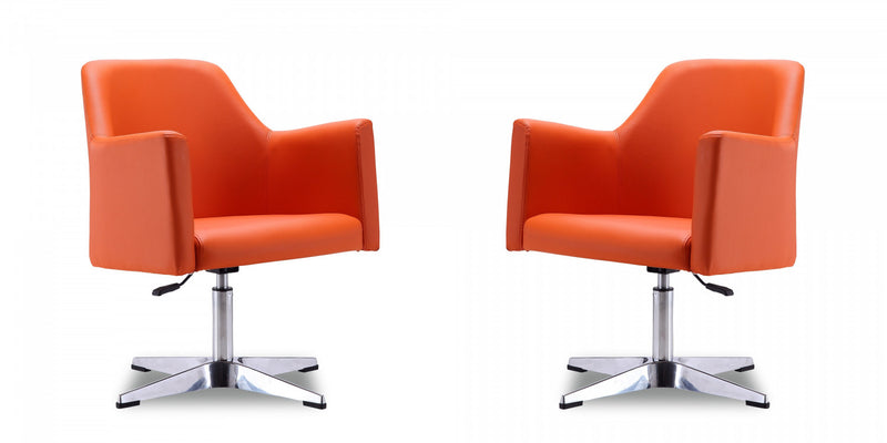 Fauteuil pivotant moderne en cuir vegetalien Pelo, orange - Lot de 2