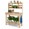 Table Pour Plante En Bois Avec Plateau Rabattable, Etageres Et 3 Crochets, Table De Rempotage Pour Serre / Jardin / Terrasse, Table De Jardinage, Capacite De Charge 150 Kg, 110x50x153cm