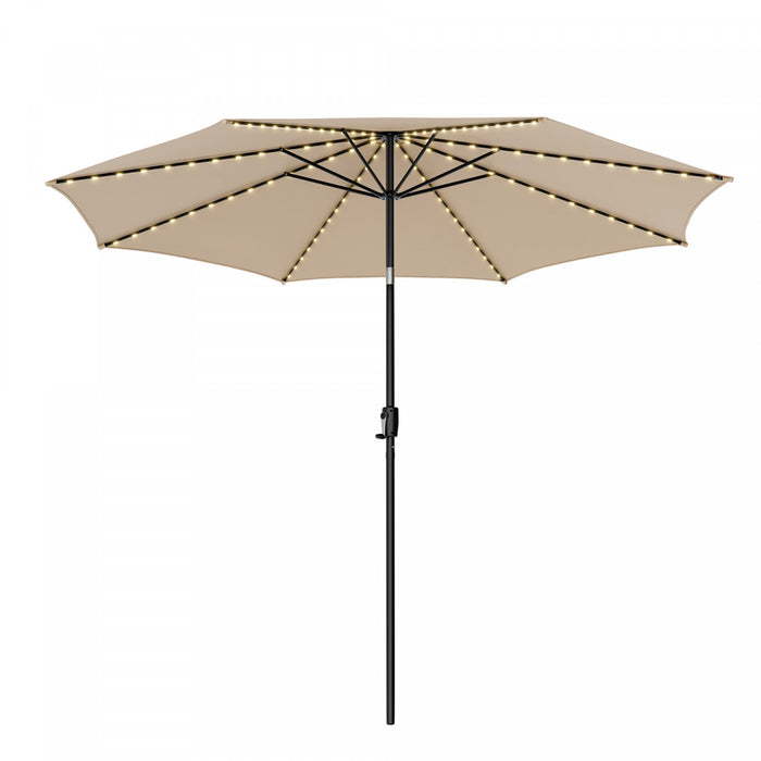 Costway Parasol de table de patio 10 FT avec 112 LED solaire, inclinaison avec manivelle, exterieur beige