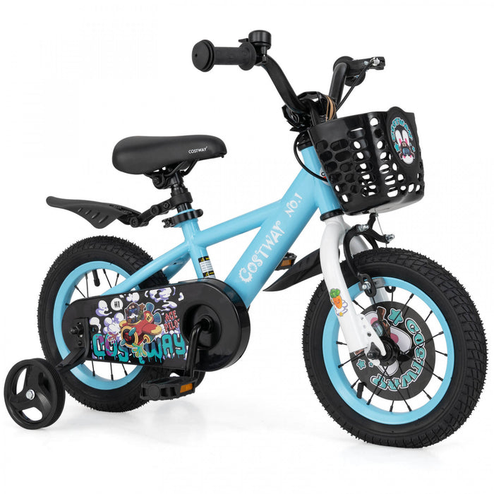 Costway 12\" Velo Pour Enfants Pour 3-4 Avec Guidon Reglable En Hauteur Et Frein A Main En Selle Bleu