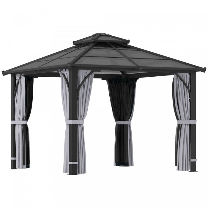 Outsunny Gazebo En Polycarbonate A Toit Rigide De 10' X 10' Avec Rideaux