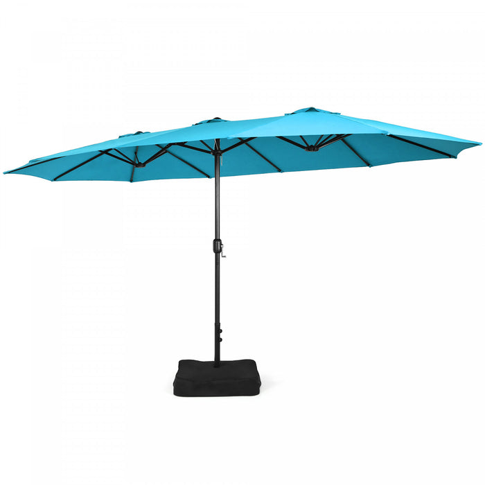 Costway Parasol double face 15FT a manivelle avec base pour marche exterieur Turquoise