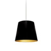 Petit luminaire suspendu de Dainolite avec très grand abat-jour cylindrique noir et doré, et 1 ampoule