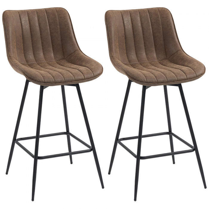 HOMCOM Lot de 2 tabourets de bar 27\", hauteur comptoir en similicuir Marron