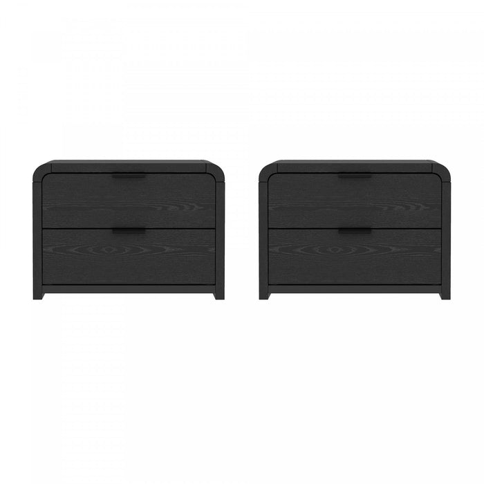Table de nuit moderne Grace 28\" en noir (2 tiroirs) - Lot de 2