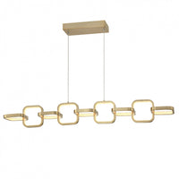 Luminaire suspendu horizontal Patsy de Dainolite en silicone blanc qui diffuse la lumière, avec fini laiton vieilli et ampoule à DEL de 59 W