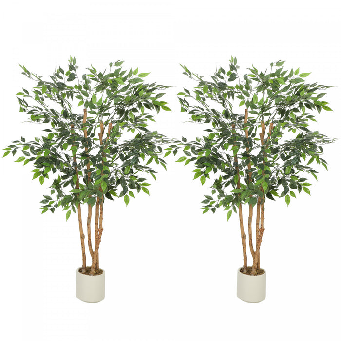 HOMCOM Faux Banian de 5pi, Ensemble de 2 Plantes Artificielles