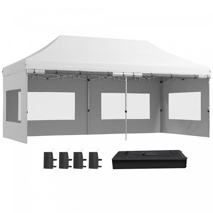 Outsunny Abri De Tente Instantane 20' X 10' Auvent Escamotable, Blanc