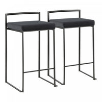 Tabouret superposable contemporain Fuji de hauteur comptoir en velours noir - ensemble de 2