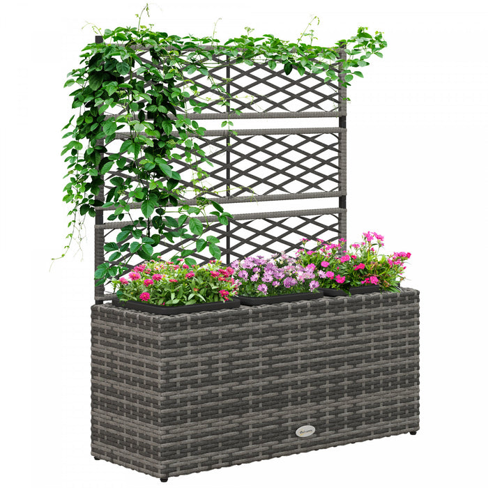 Outsunny Jardiniere surelevee en osier avec treillis, bac a plantes, gris