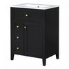 Scott Meuble-lavabo de 24\" avec vasque en ceramique et pieds en bois caoutchouc, Noir