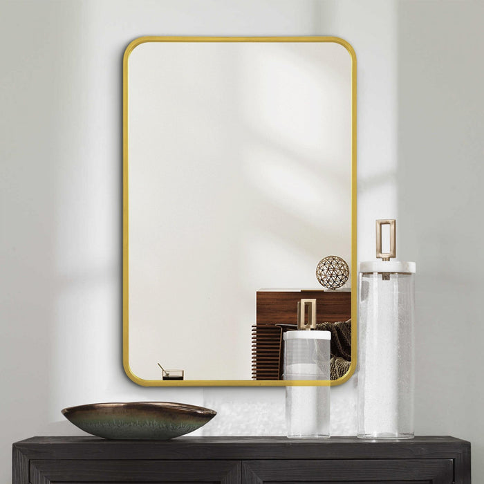 Miroir rectangulaire Arcus 24 po x 36 po fabriqué à la main avec coin arrondi - doré