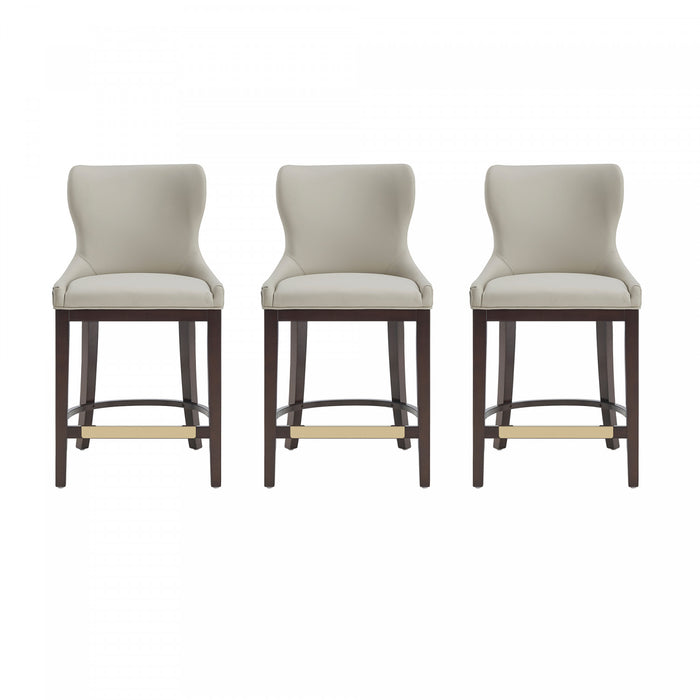 Tabouret de comptoir Blair moderne en bois avec revetement en tissu couleur pierre - Lot de 3