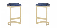 Tabouret de bar moderne en metal et tissu Aura bleu - Lot de 2