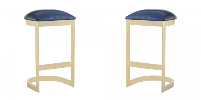 Tabouret de bar moderne en metal et tissu Aura bleu - Lot de 2