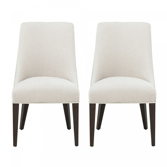 Chaise de salle a manger moderne en bois et chenille Beever, creme - Lot de 2