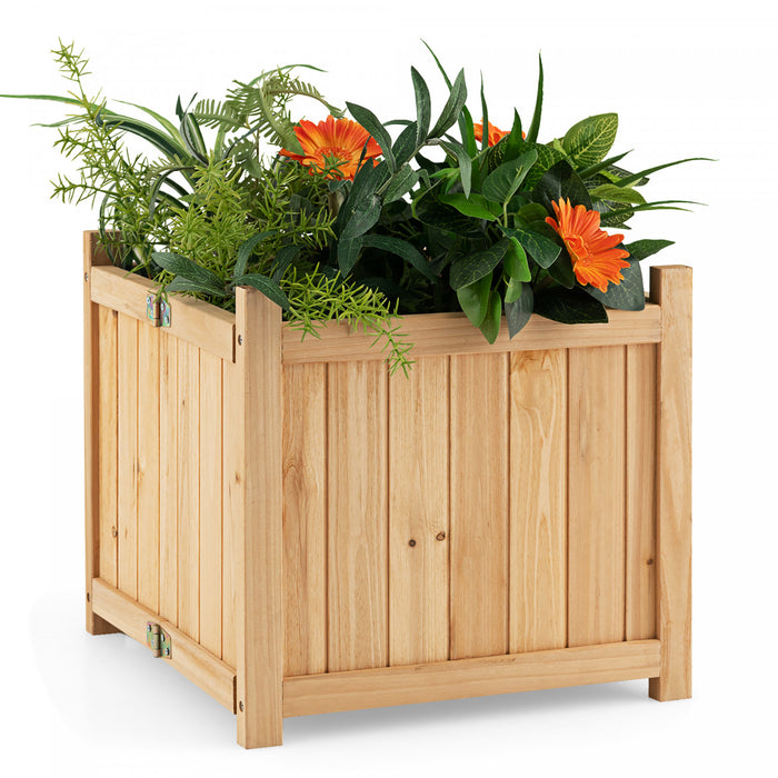 Pot De Fleurs En Bois Pliable, Jardiniere En Bois Avec Trou De Drainage Pour Plante,legume,herbe,fleur Dans Balcon,cour,jardin, 38x38x35cm, Couleur Du Bois