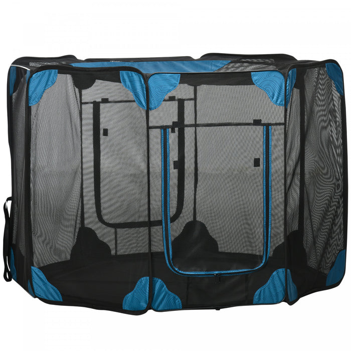 Pawhut Parc D'exercice Pliable Pour Animaux De Compagnie, Interieur/exterieur, Avec Sac De Transport, Couverture A Fermeture Eclair, Fond Resistant A L'eau Φ58.7\" X 39\".