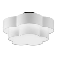 Grand plafonnier affleuré Phlox de Dainolite avec abat-jour blanc, fini noir mat et 3 ampoules