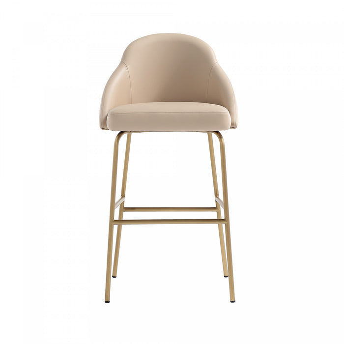 Tabouret de bar moderne Gracie en metal et tissu, coloris beige et dore