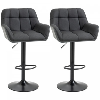 HOMCOM Adjustable Bar Stools Set of 2, Swivel Tufted Fabric Barstools